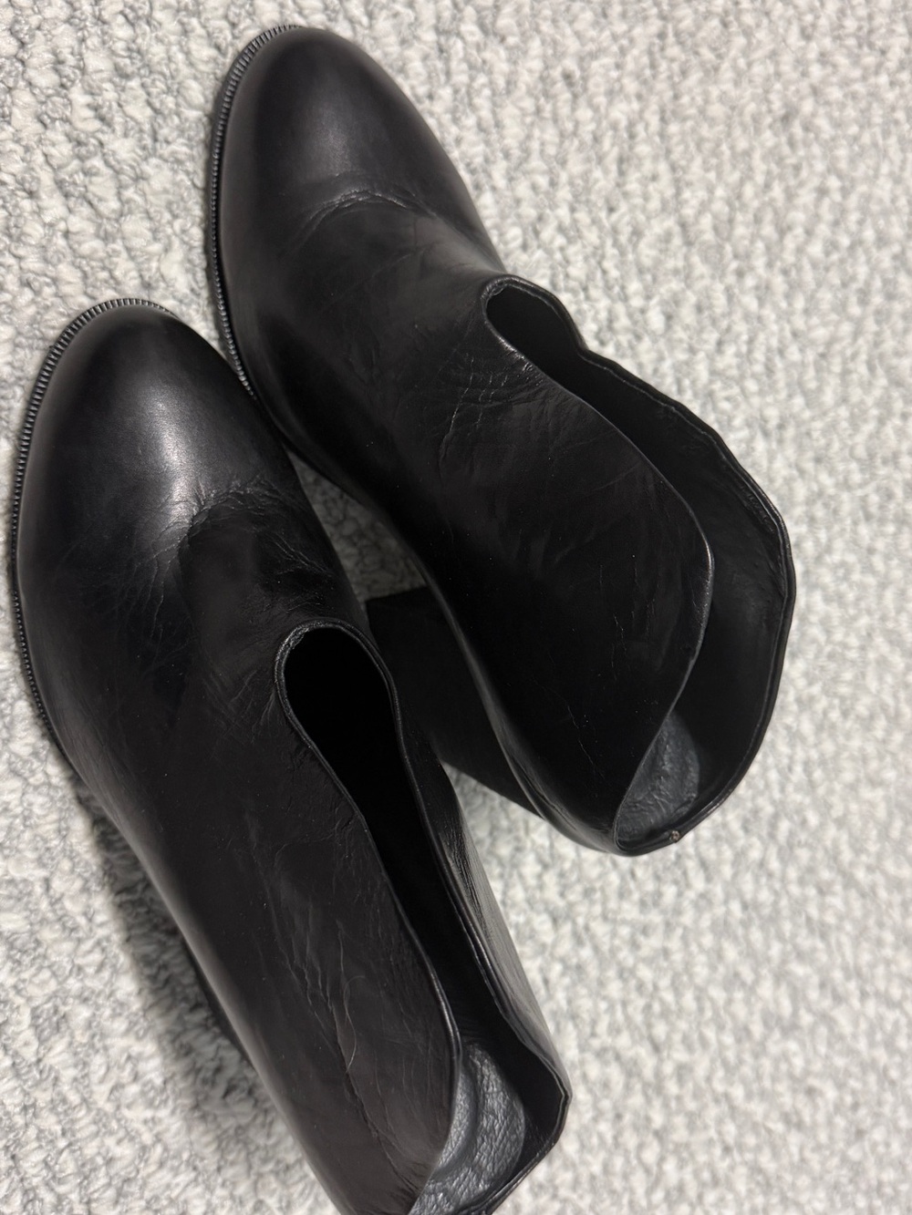 Antelope Black Leather Slip-On Ankle Booties